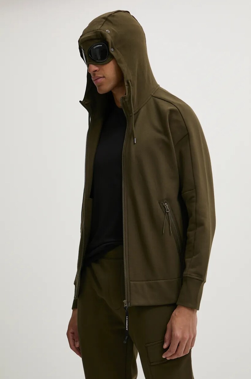 Cp company diagonal fleece goggle zip hoodie hotsell