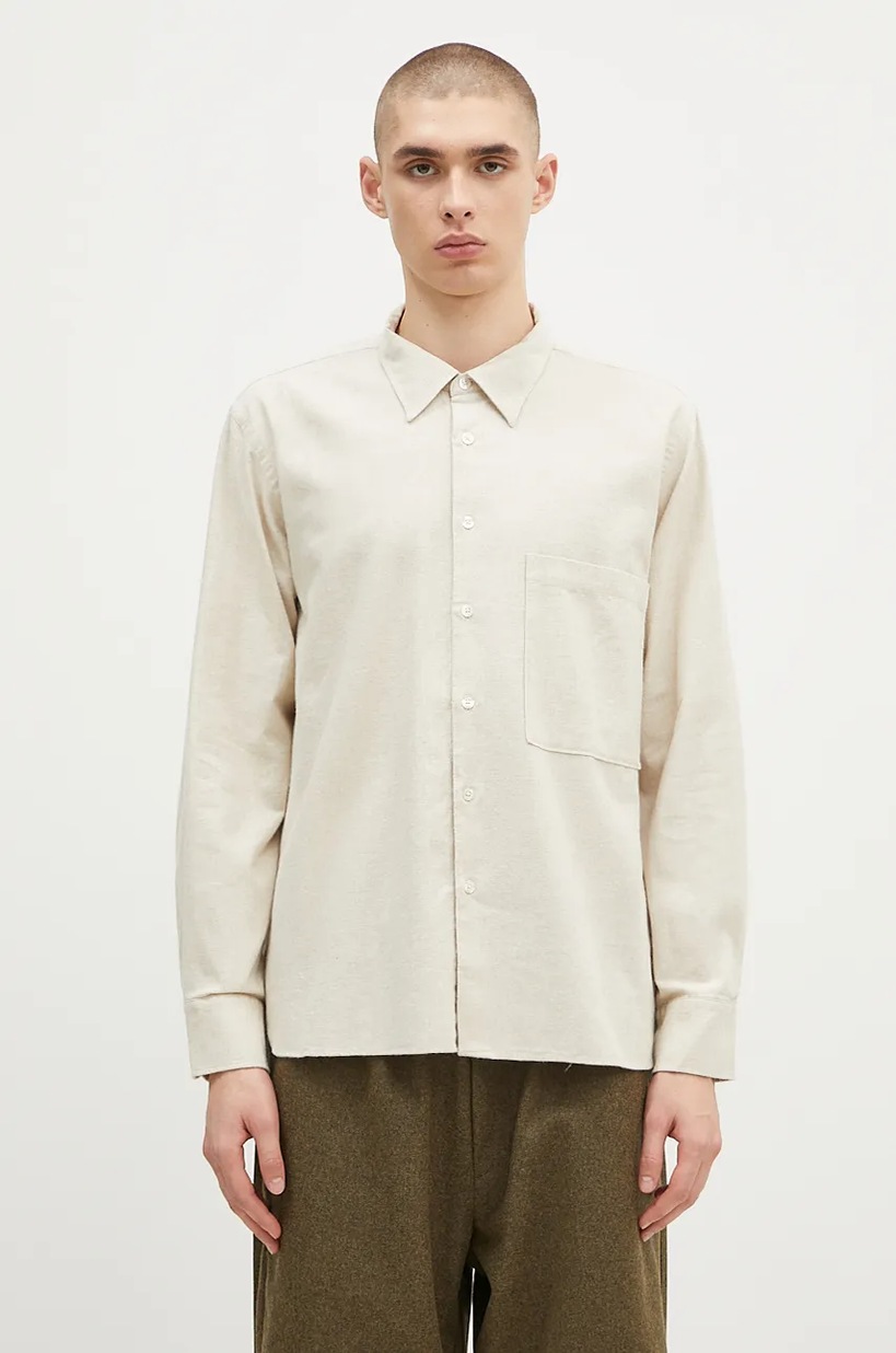 Human Made cotton shirt Zip-Up Work Shirt men's beige color