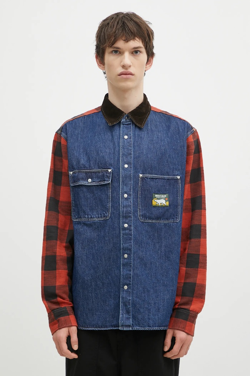 Human Made cotton shirt Zip-Up Work Shirt men's beige color