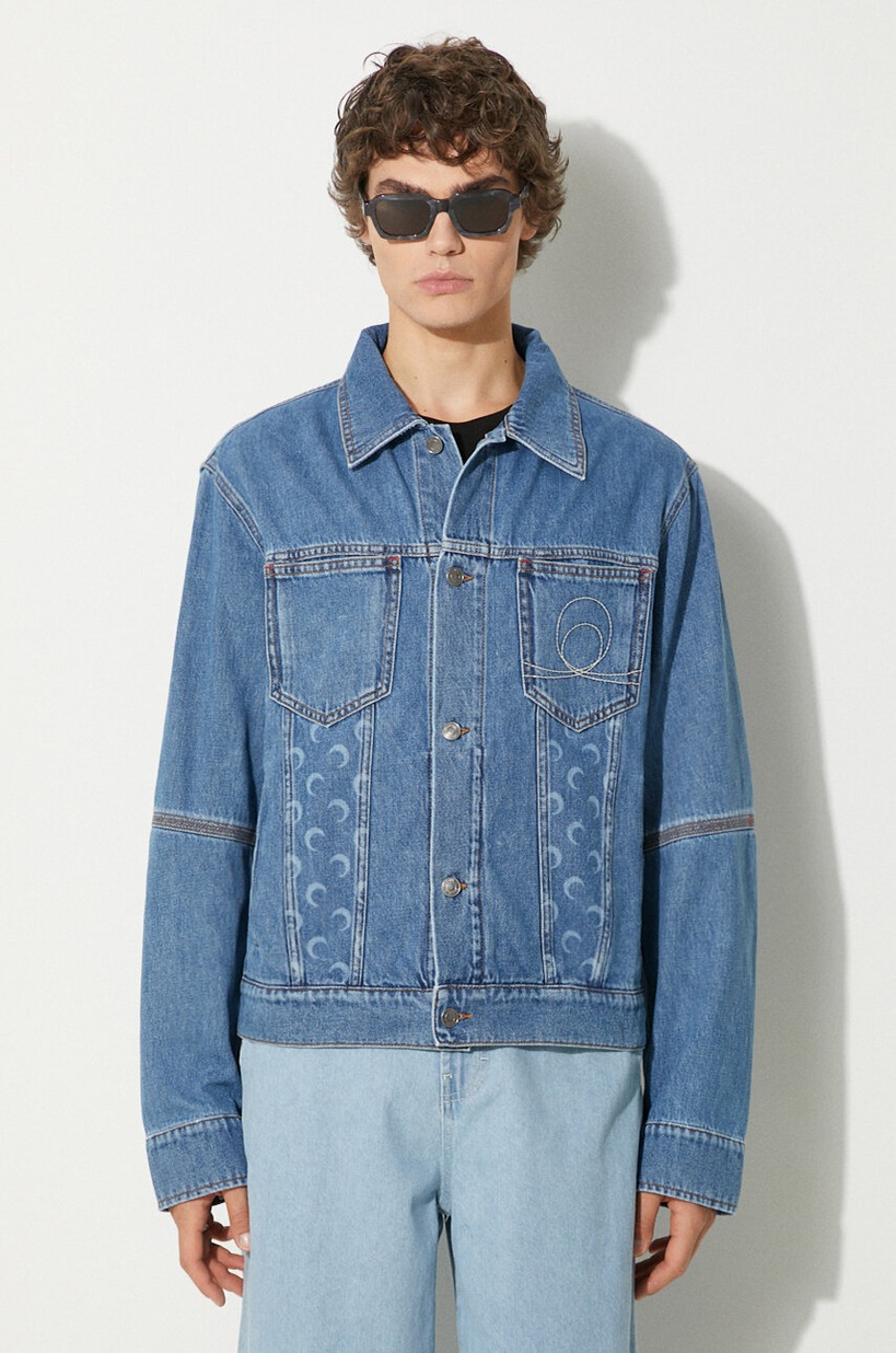 Marine Serre denim jacket Moon Laser Denim Trucker Jacket men's