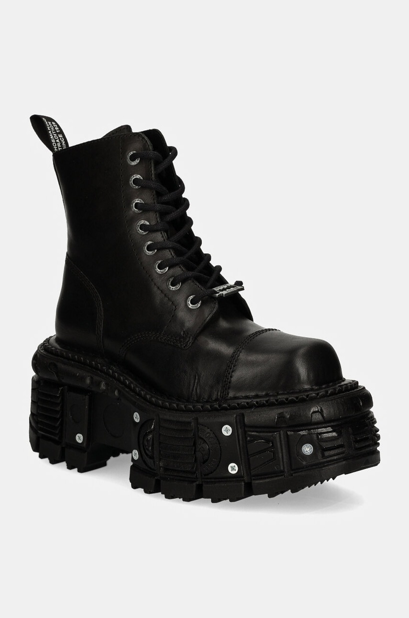 NEW ROCK vegan leather ブーツ EU38 New Rock Boots M-106-VS1 Unisex Metallic Black Vegan Leather