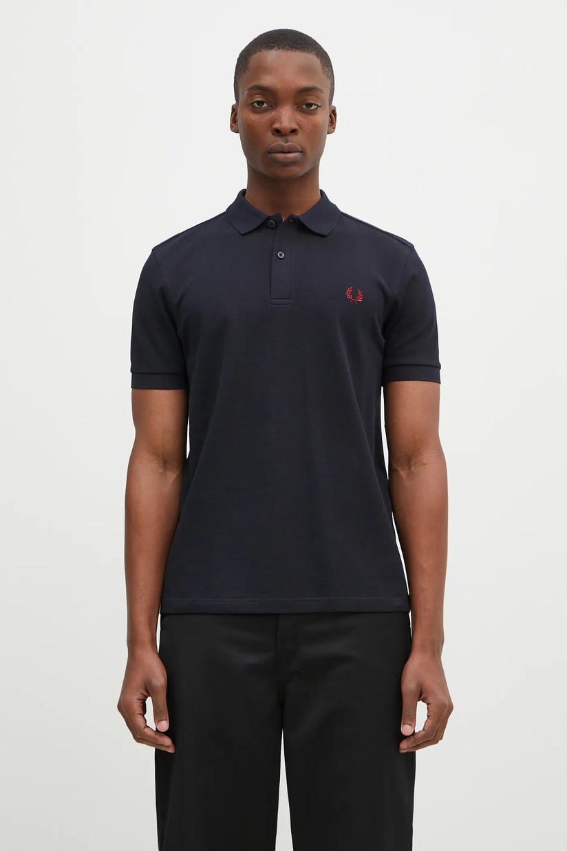 Fred Perry cotton polo shirt navy blue color smooth M6000 at PRM US