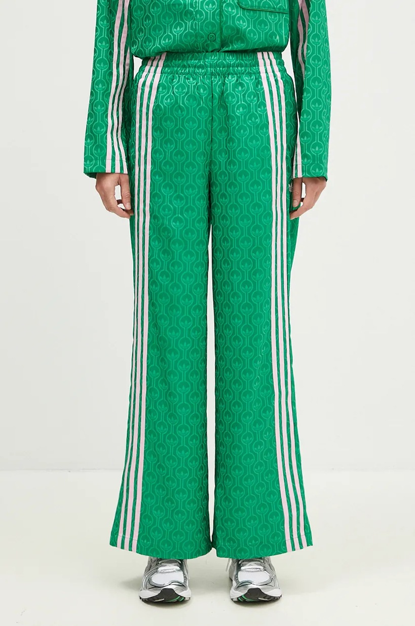 Штани adidas Originals 70s Wide Leg Pants жіночі колір зелений