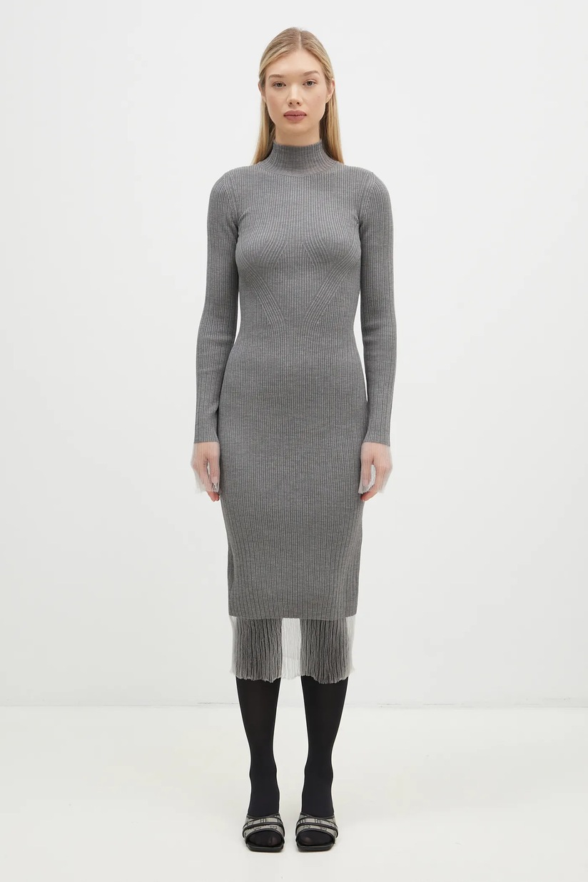 knitted black and white dress Long Sleeve Rib Knit Mini Dress main image 1