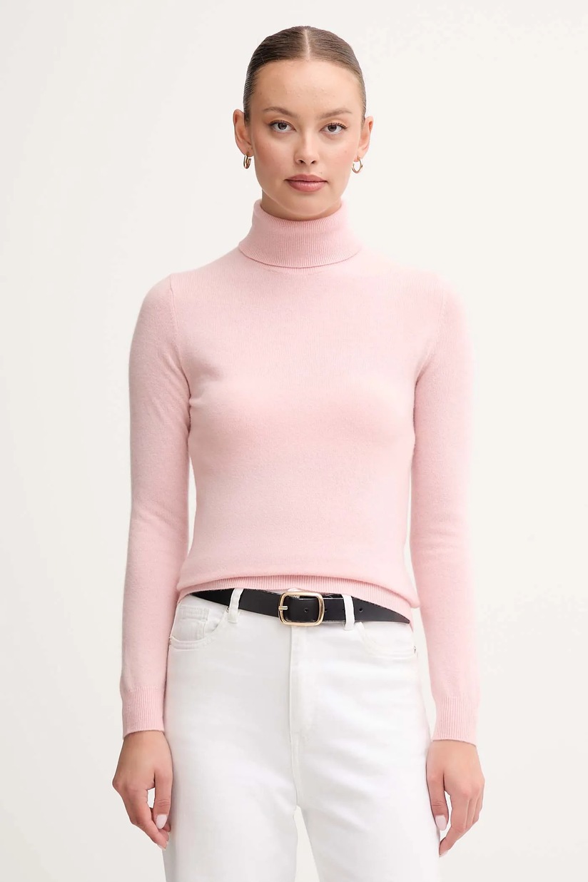 Marc O'Polo pulover de bumbac culoarea roz, cu turtleneck | ANSWEAR.ro