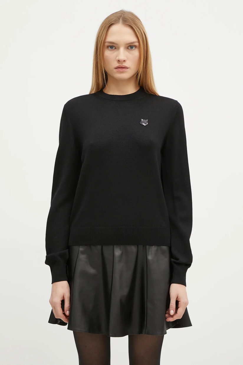 MAISON KITSUNÉ ブラック ニットポロ S Maison Kitsune（メゾンキツネ）の「FOX HEAD WOOL RIBBED POLO JUMPER