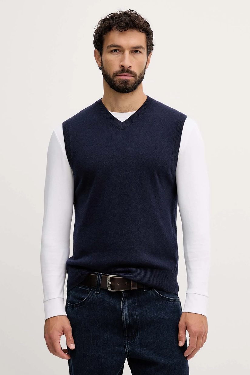 Maglione United Colors Of Benetton Uomo - Girocollo, Righe, Lana E Poliammide, Taglia L, Colore Blu