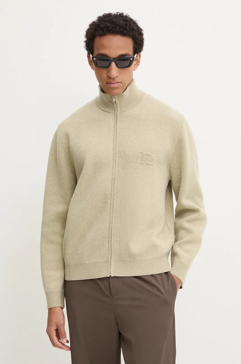 Kenzo wool blend cardigan Rws City Zipped Cardigan beige color