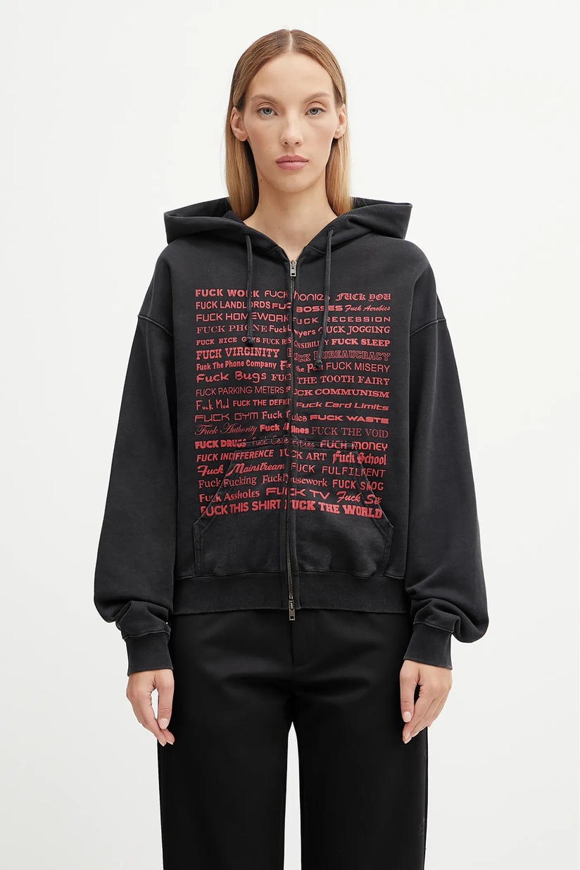 VETEMENTS cotton sweatshirt Fuck Fitted Zip-Up black color hooded