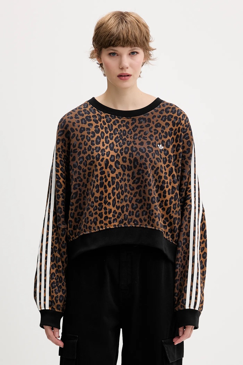 adidas Originals hanorac de bumbac Leopard culoarea maro, cu