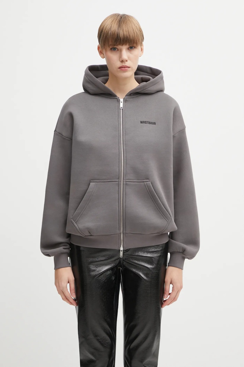 AMBUSH cotton sweatshirt Crop Hoodie women's gray color hooded