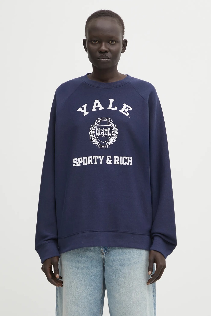 トレーナー/スウェット L'Appartement SPORTY&RICH LOGO SWEAT Sporty & Rich cotton sweatshirt Syracuse navy blue color hooded