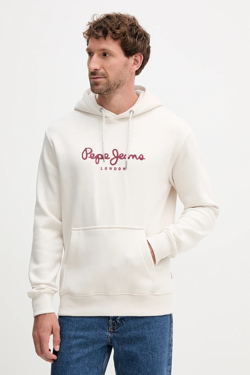 Tommy Jeans кофта с капюшоном для мужчин с хлопком бежевая