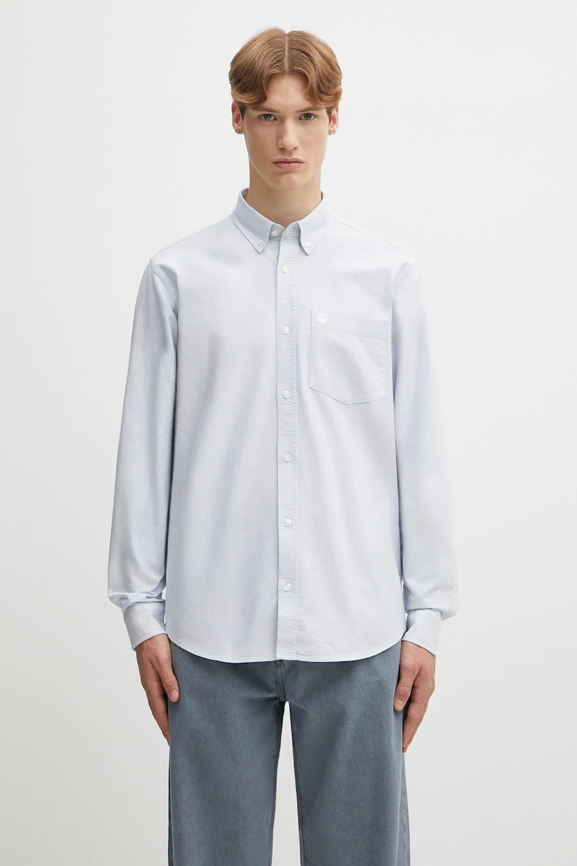 Carhartt WIP cotton shirt L/S Notus Shirt blue color relaxed