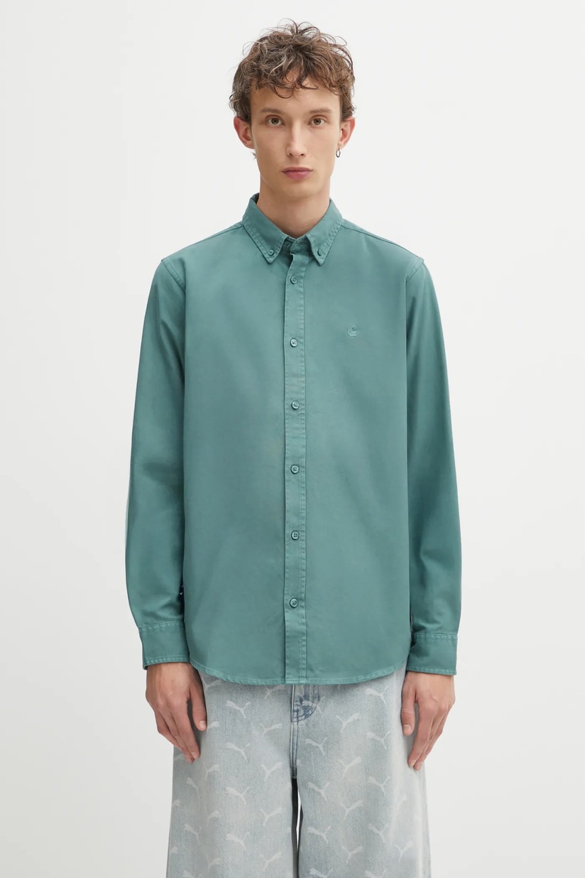 Carhartt WIP cotton shirt Longsleeve Madison Shirt men's green