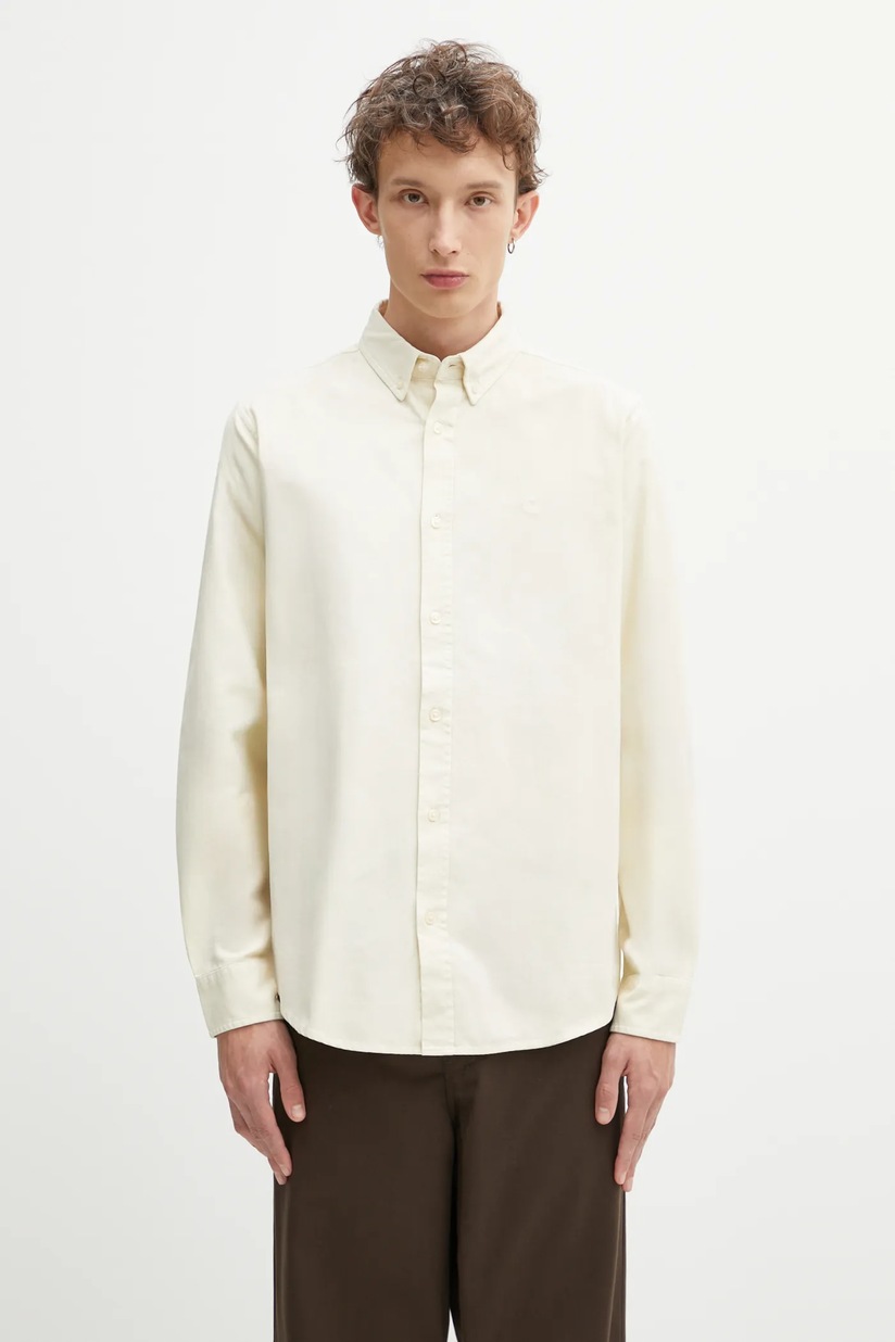 Human Made cotton shirt Zip-Up Work Shirt men's beige color