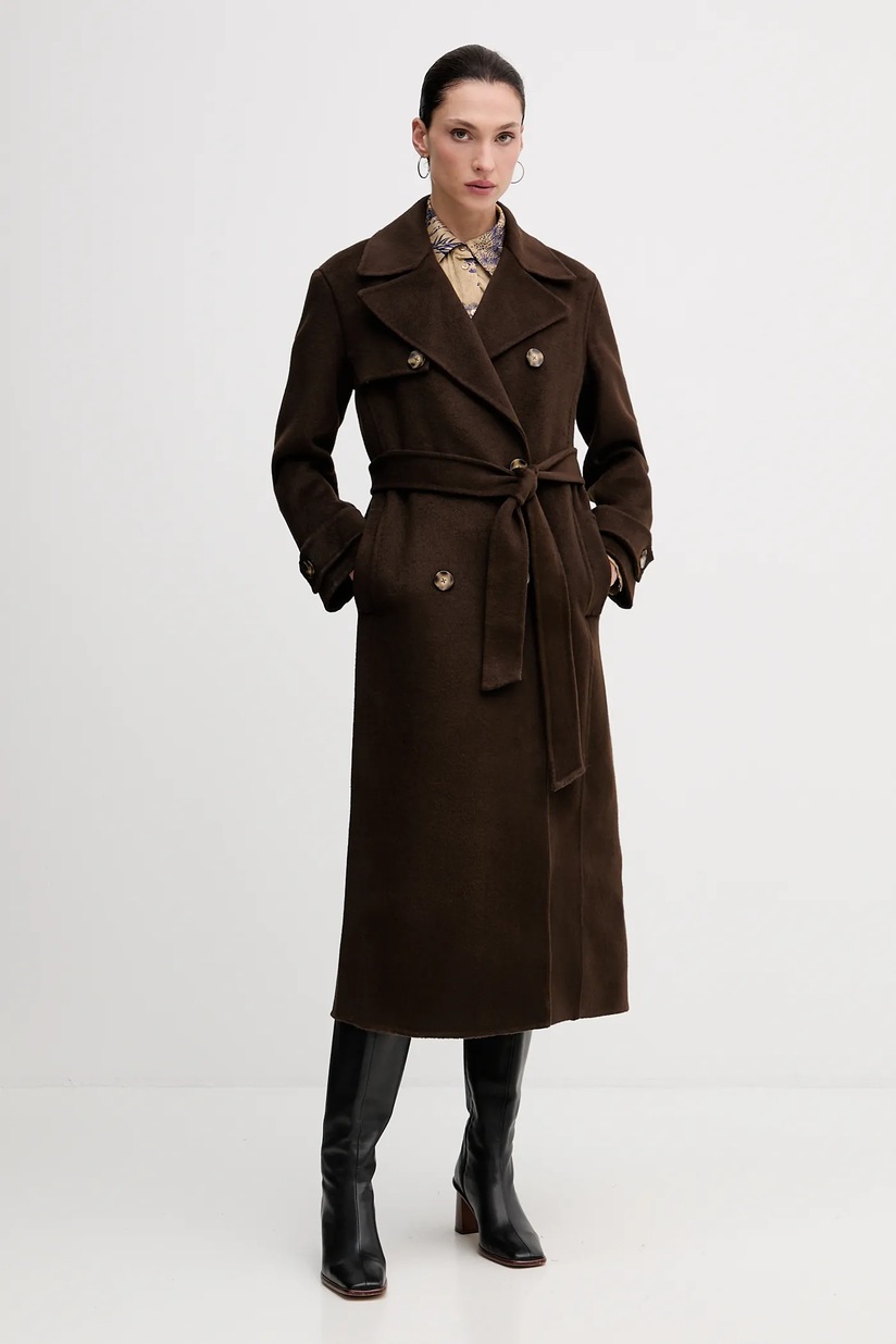 Weekend Max Mara palton de lana culoarea maro, de tranzitie