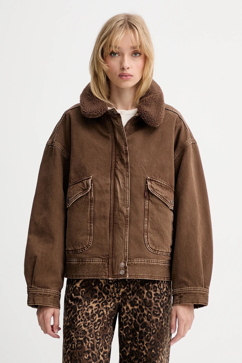 Levi's kurtka jeansowa kolor brązowy zimowa 003JF | Answear.com