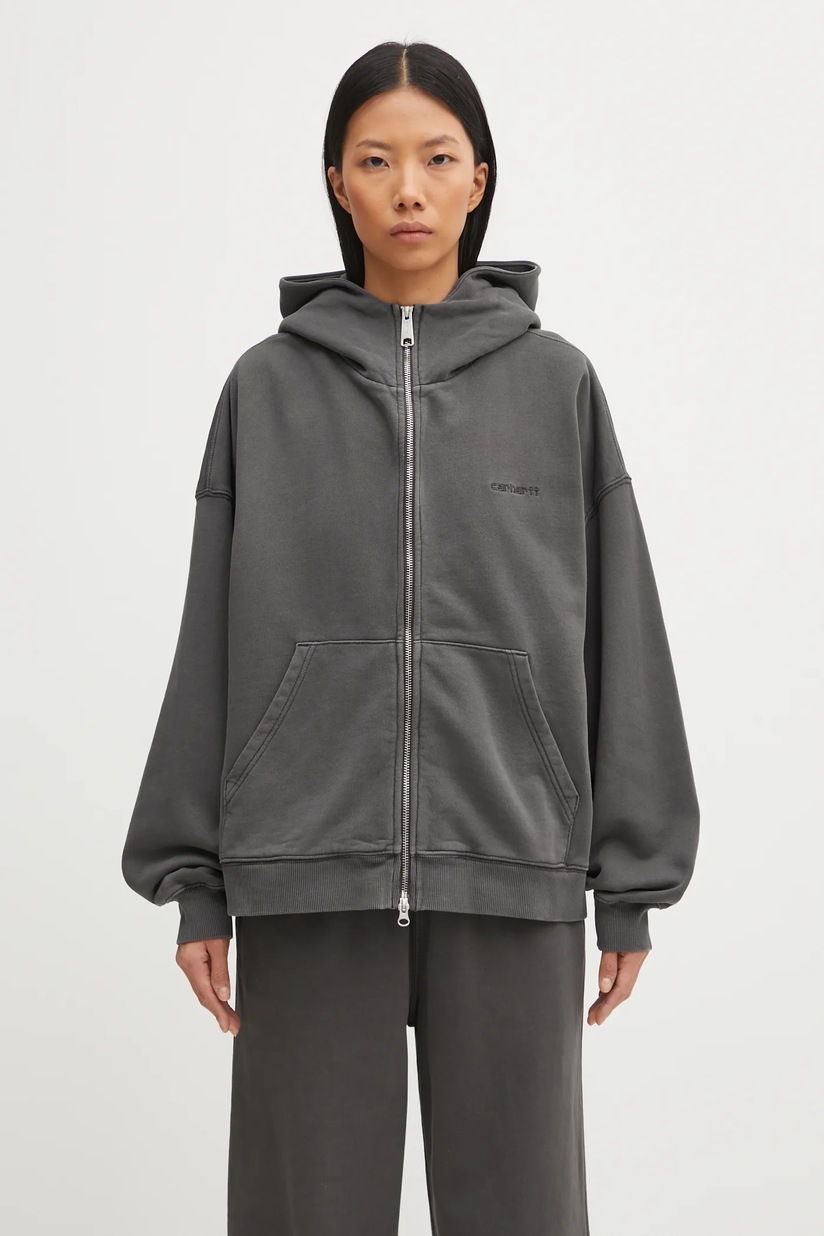 Carhartt WIP cotton sweatshirt W' Hooded Benton Jacket gray color