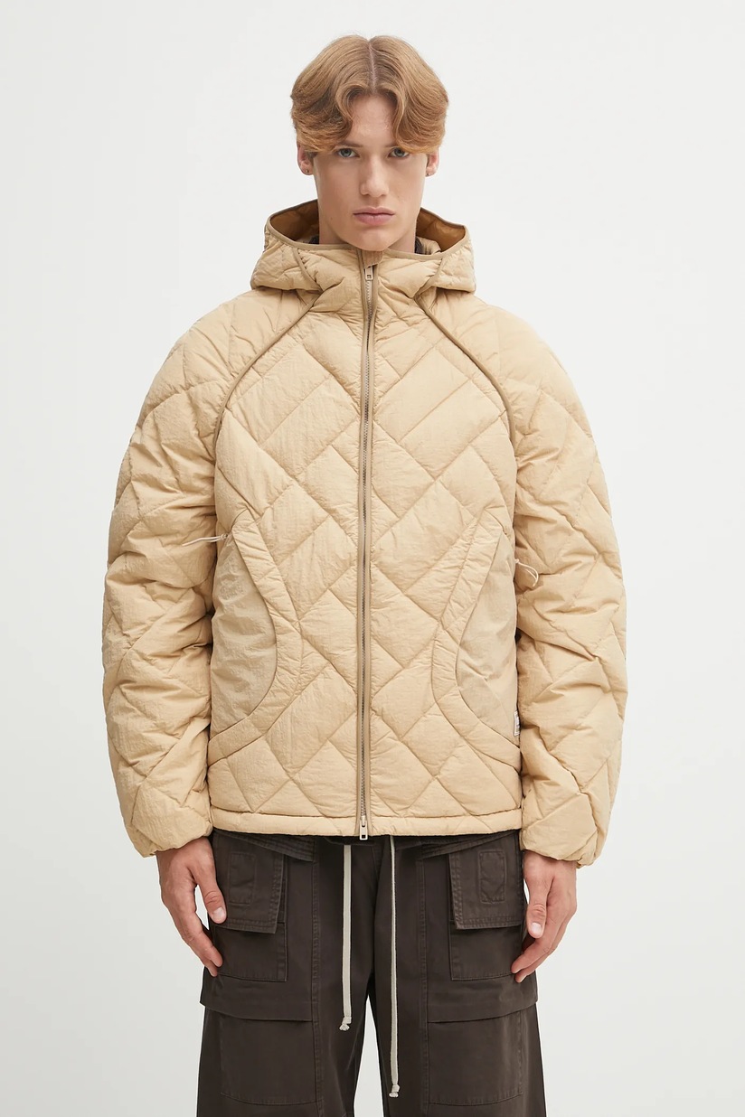 Heron Preston down jacket Hoodie Nylon Puffer men's beige color Heron Preston down jacket Hoodie Nylon Puffer men's beige color