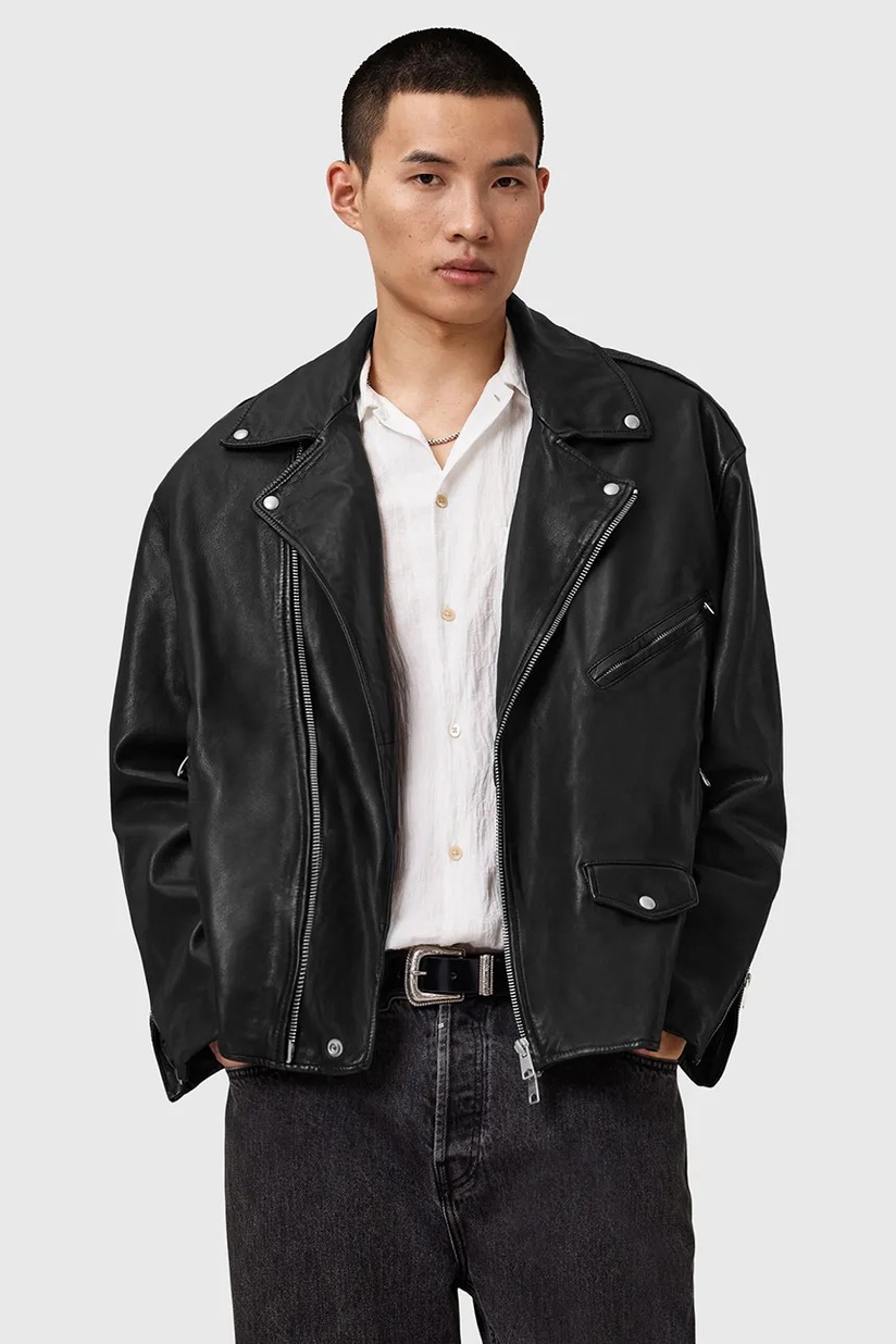 AllSaints geaca de piele LUCK JACKET barbati, culoarea negru, de