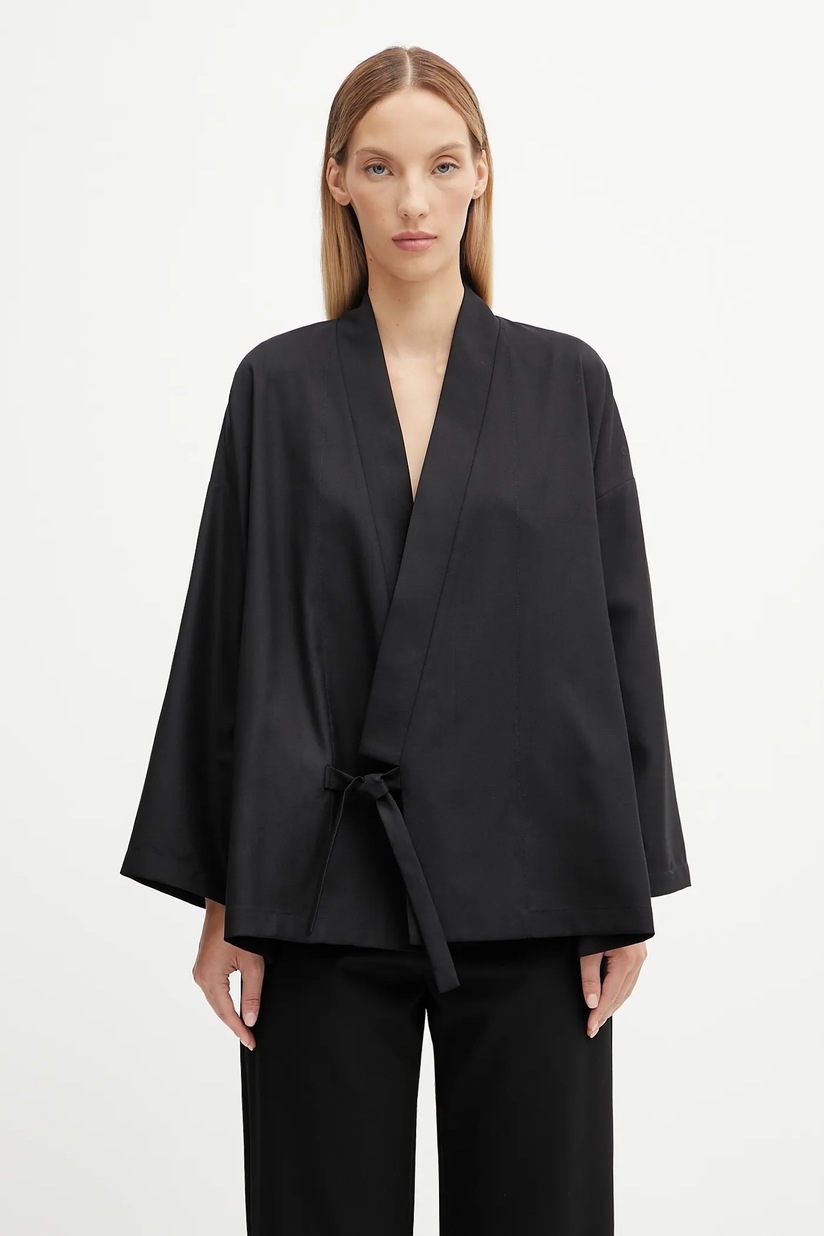 ★KENZO ノーカラー ジャケットコート和柄★ Kenzo kimono Solid Kimono women's black color smooth FE52VE2539FD