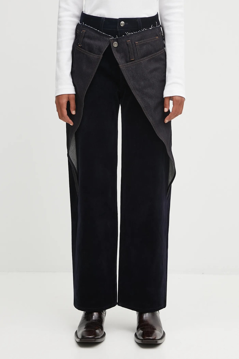 adidas Originals trousers PINSTRIPE PANTS women's navy blue color