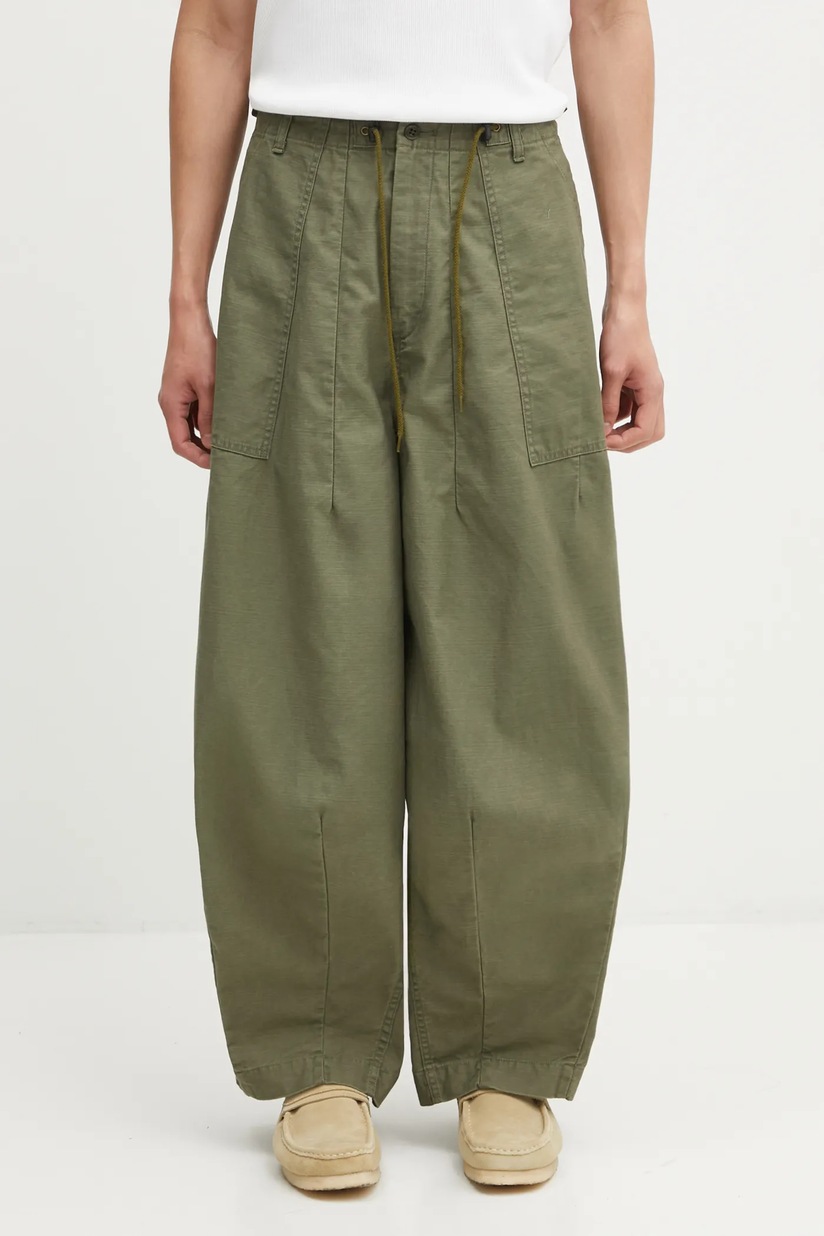 Needles cotton trousers String Fatigue Pant green color OT181 at