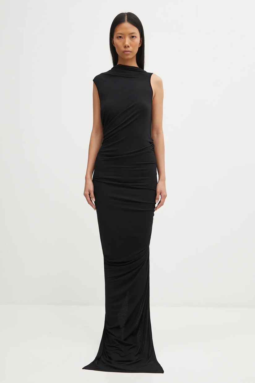 Rick Owens Lilies wool blend dress Eva Gown black color LI02E3504