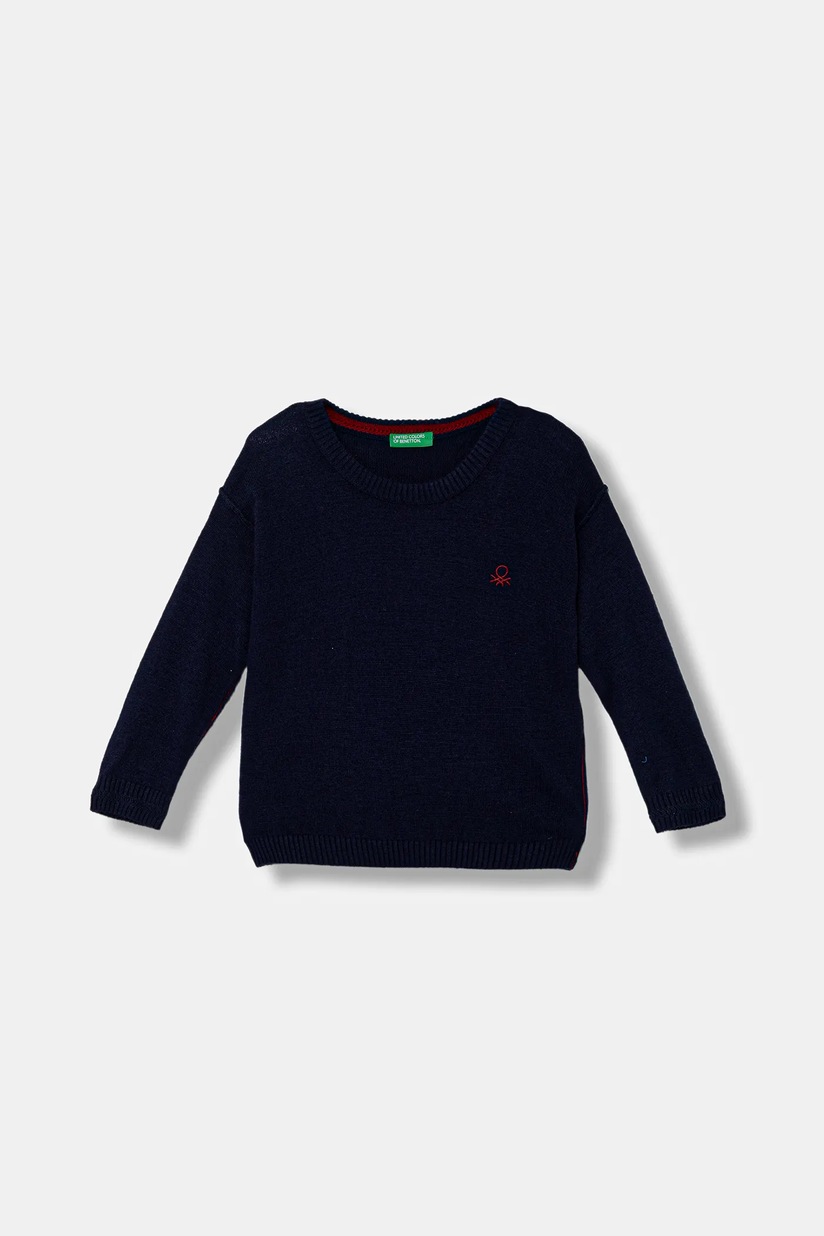 Maglia Girocollo In Cotone United Colors Of Benetton Per Bambino – Blu, Taglia 120, Con Dettaglio Ottoman E Logo Ricamato
