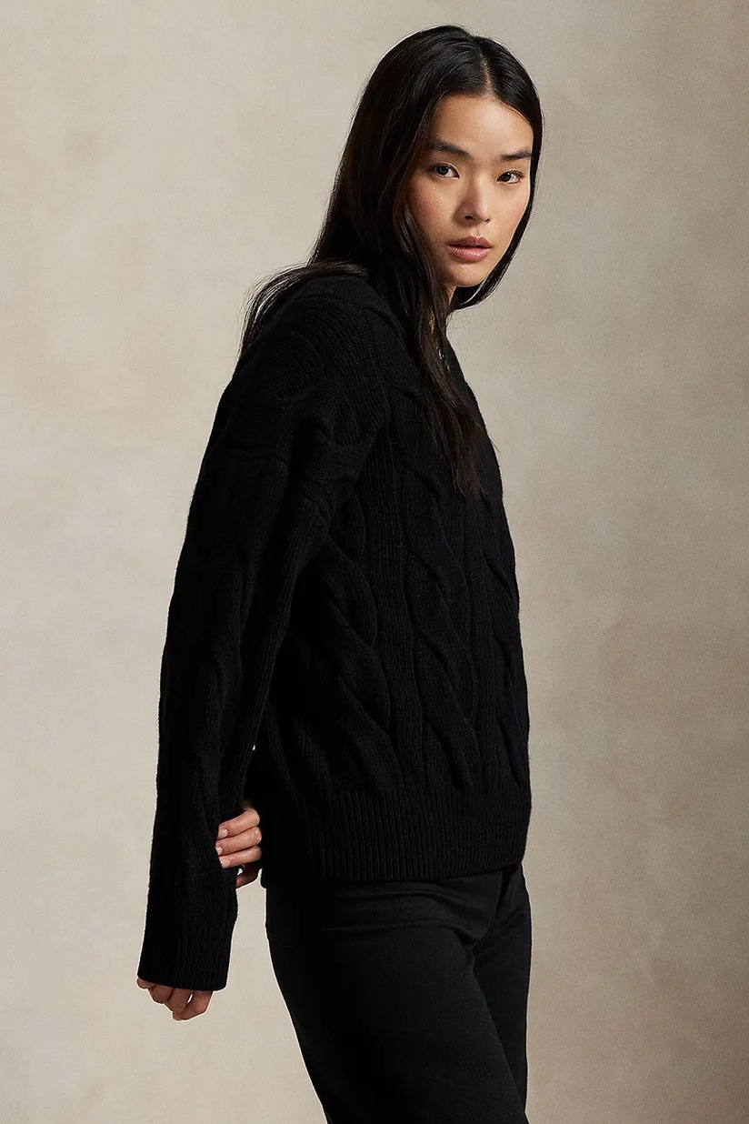 MAISON KITSUNÉ ブラック ニットポロ S Maison Kitsune（メゾンキツネ）の「FOX HEAD WOOL RIBBED POLO JUMPER
