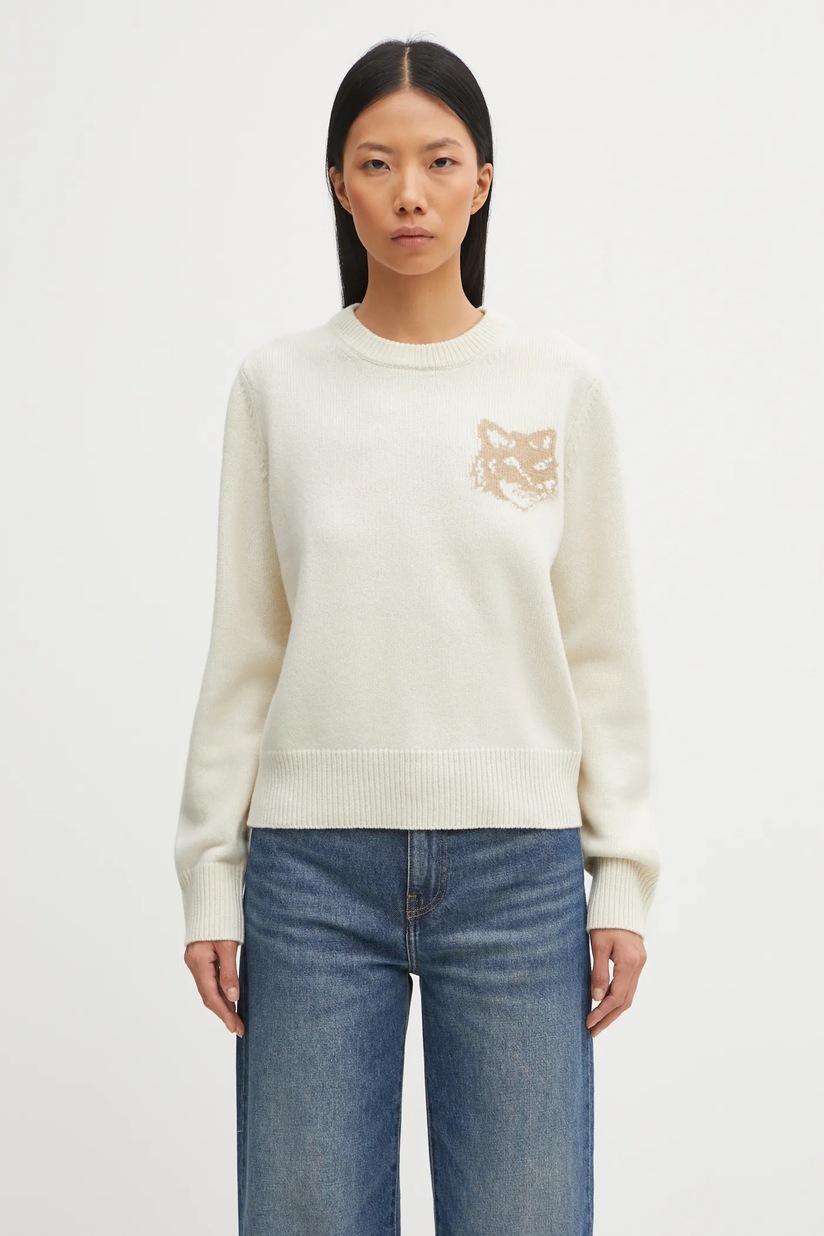 Maison Kitsuné wool blend jumper Dressed Fox Intarsia Wool beige