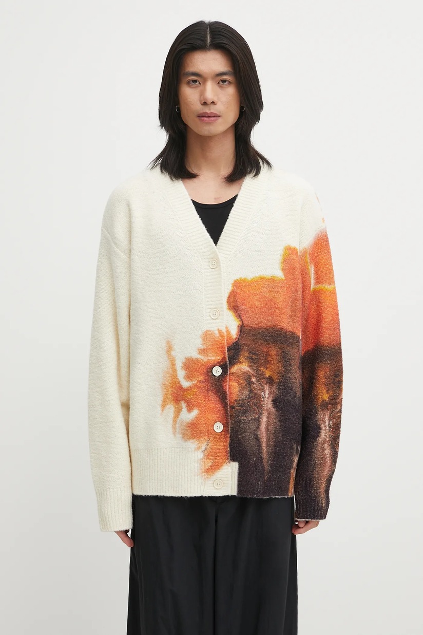 Needles cardigan with mohair Paisley beige color RW356 at PRM US