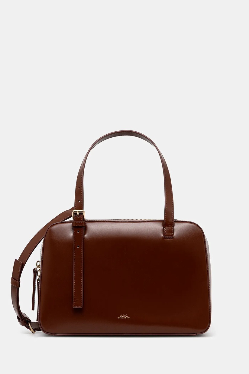 A.P.C. leather handbag sac virginie box brown color PXBRU.F67017