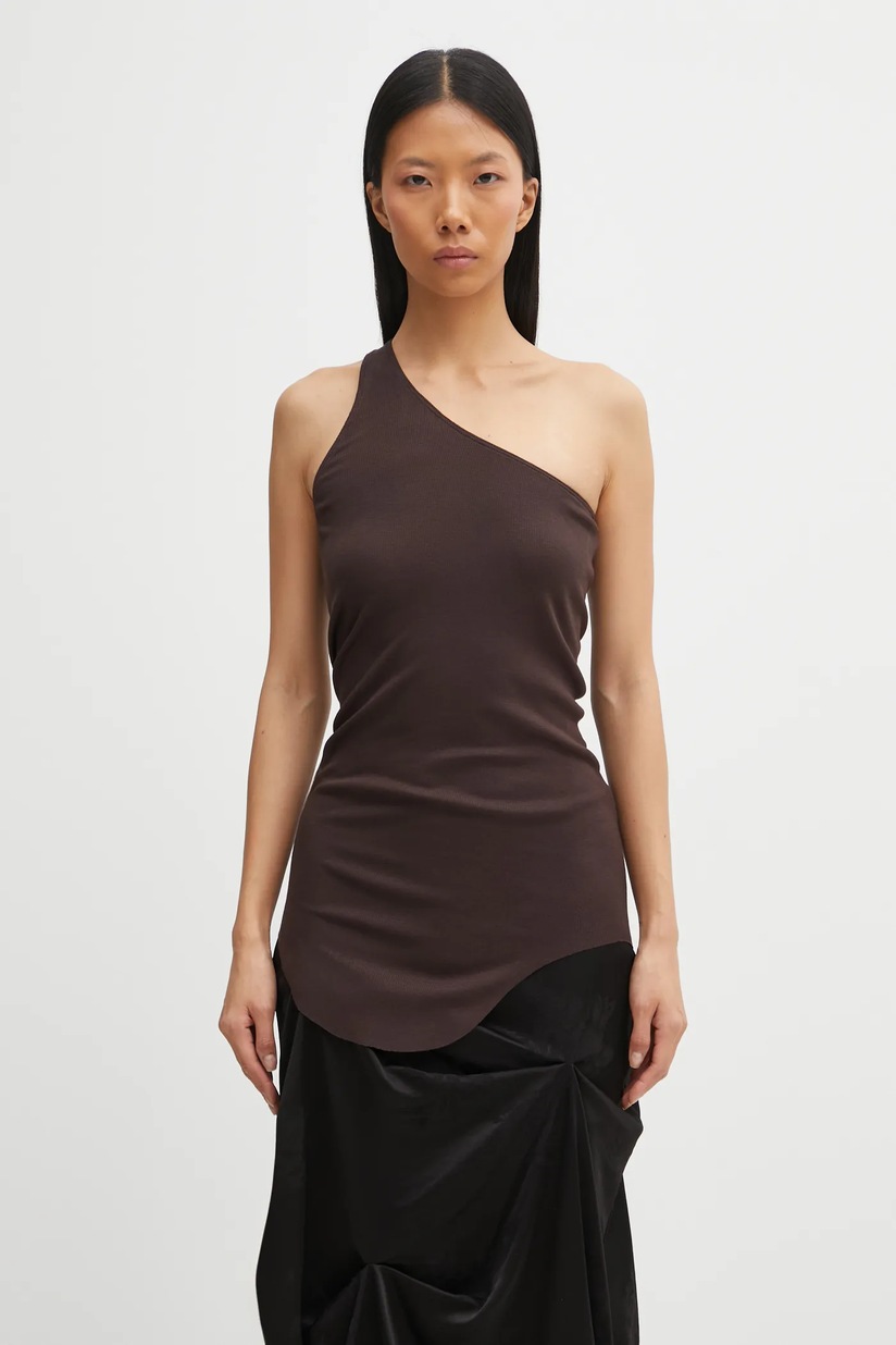 Rick Owens Lilies top One Shoulder Tank brown color LI02E3105.RV