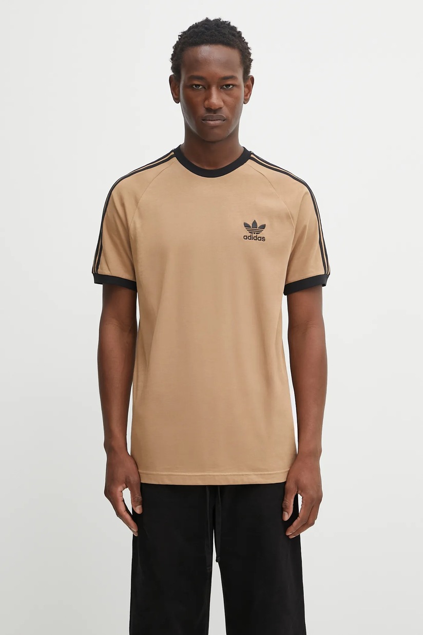adidas Originals cotton t-shirt 3-Stripes Tee beige color with an