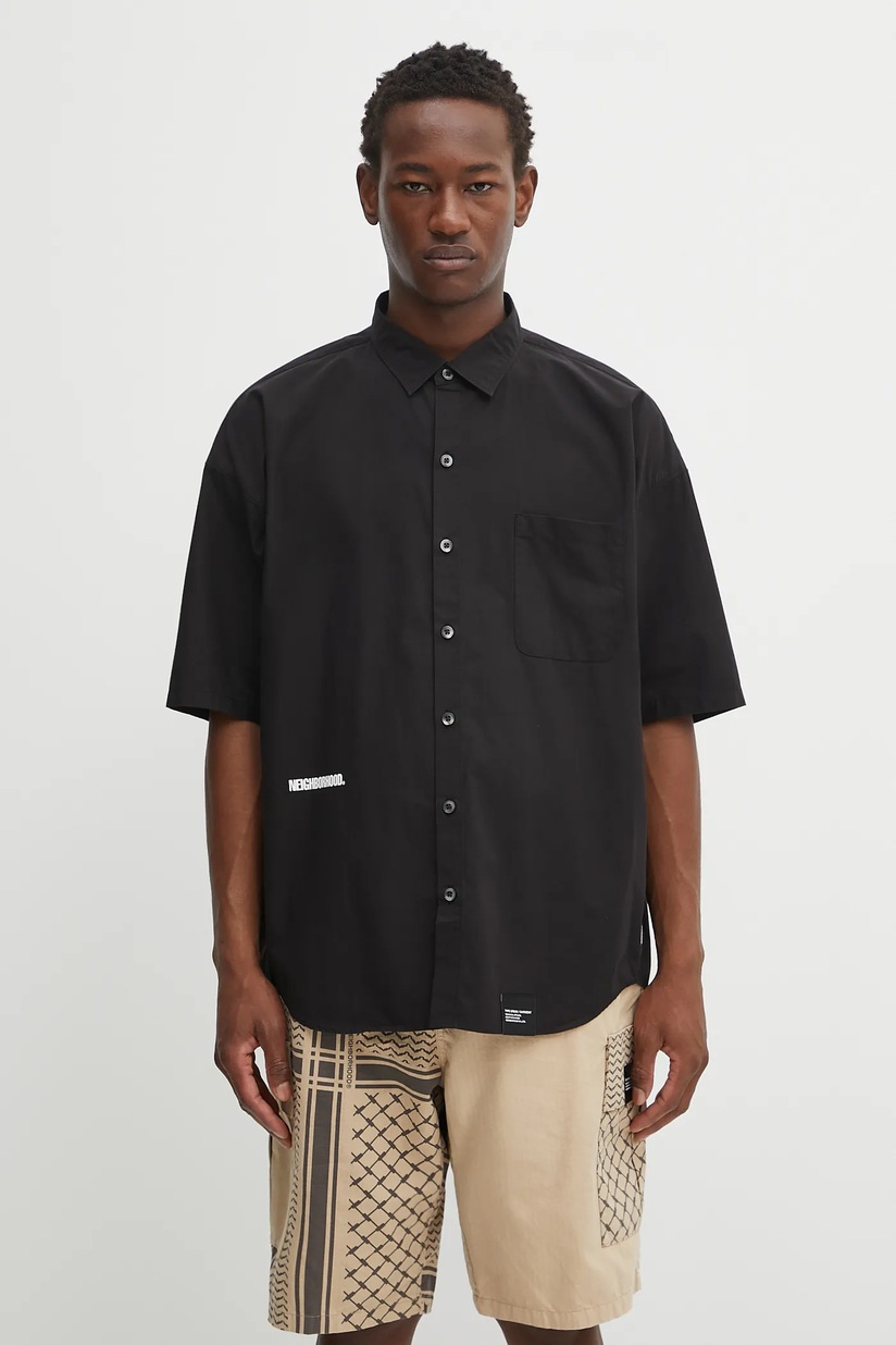 NEIGHBORHOOD shirt solid-color hawaiian shirt ss navy blue color