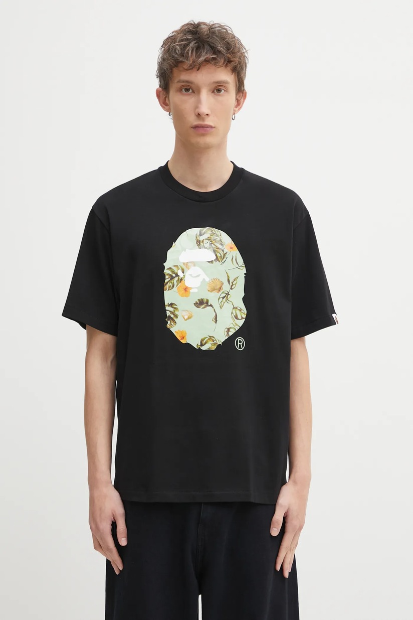 A Bathing Ape cotton t-shirt Sta Houndstooth College men's black