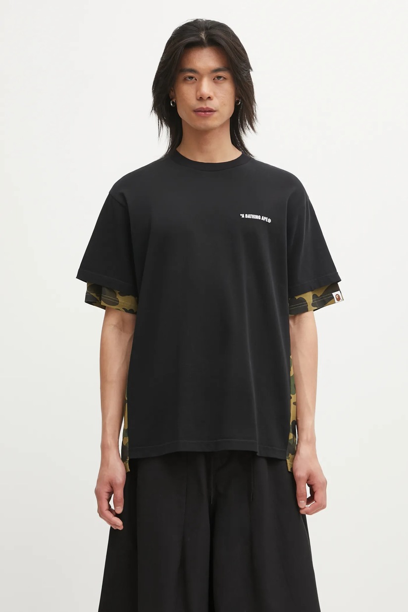 A Bathing Ape cotton t-shirt Sta Houndstooth College men's black