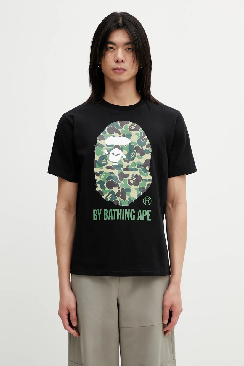 A Bathing Ape cotton t-shirt Sta Houndstooth College men's black