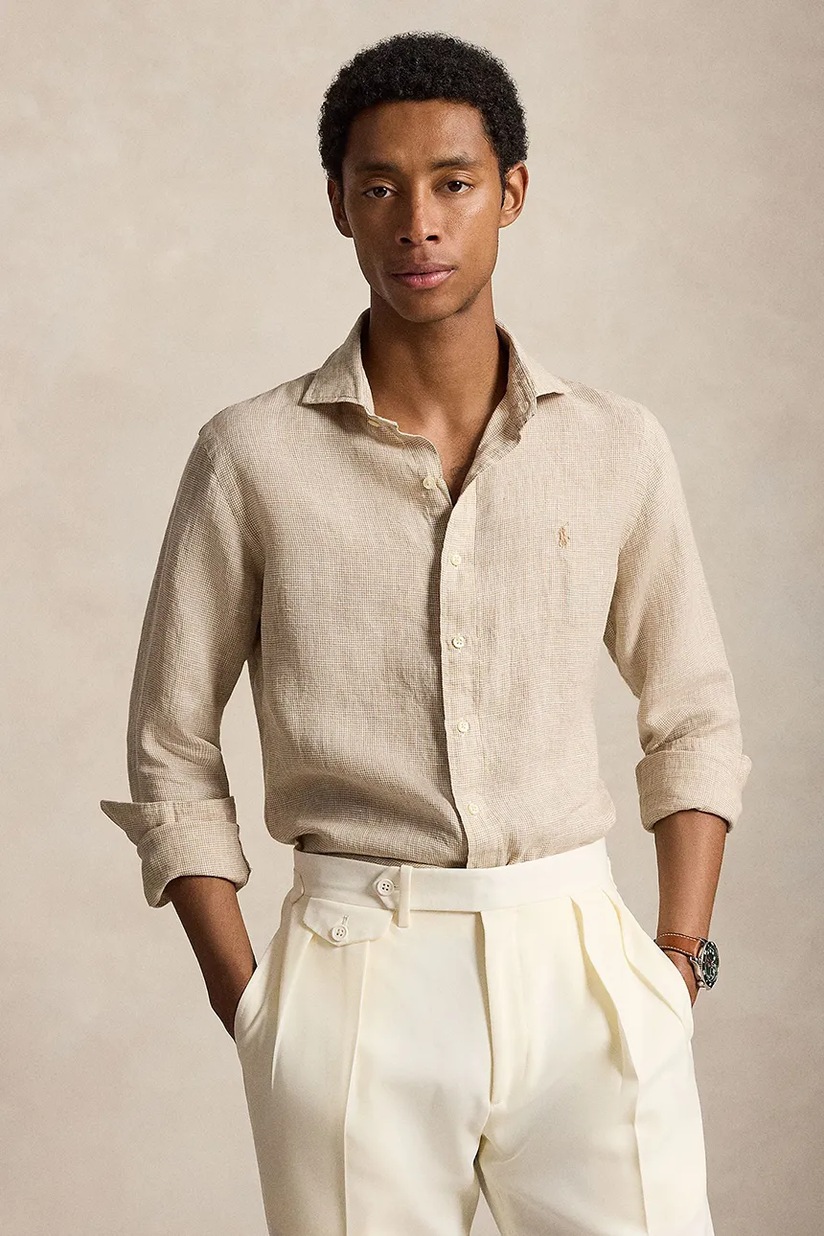 Polo Ralph Lauren shirt linen Men's beige plain 710B22589 at PRM US