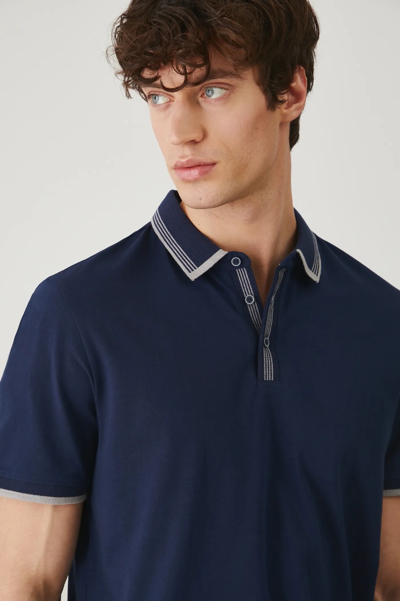 Polo bawełniane męskie z elastanem melanżowe kolor granatowy