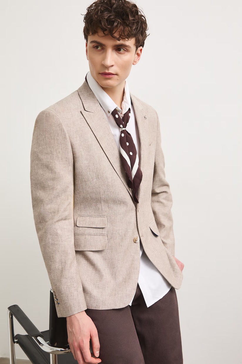Blazer Casual Uomo In Cotone E Lino, 55% Lino 45% Cotone, Con Risvolti E Tasche, Modello H, Da Abbinare Con Jeans O Pantaloni