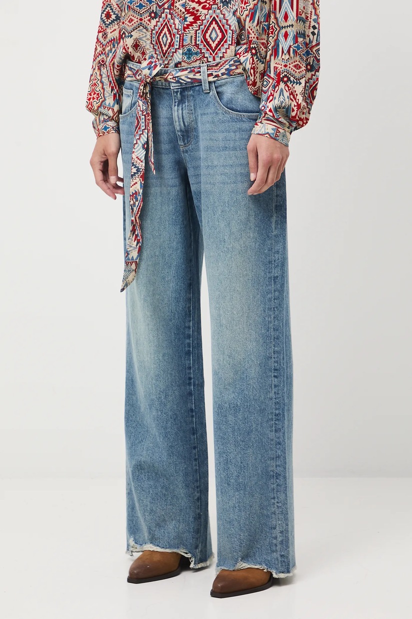 Jeansy damskie wide leg z efektem sprania kolor niebieski - MEDICINE