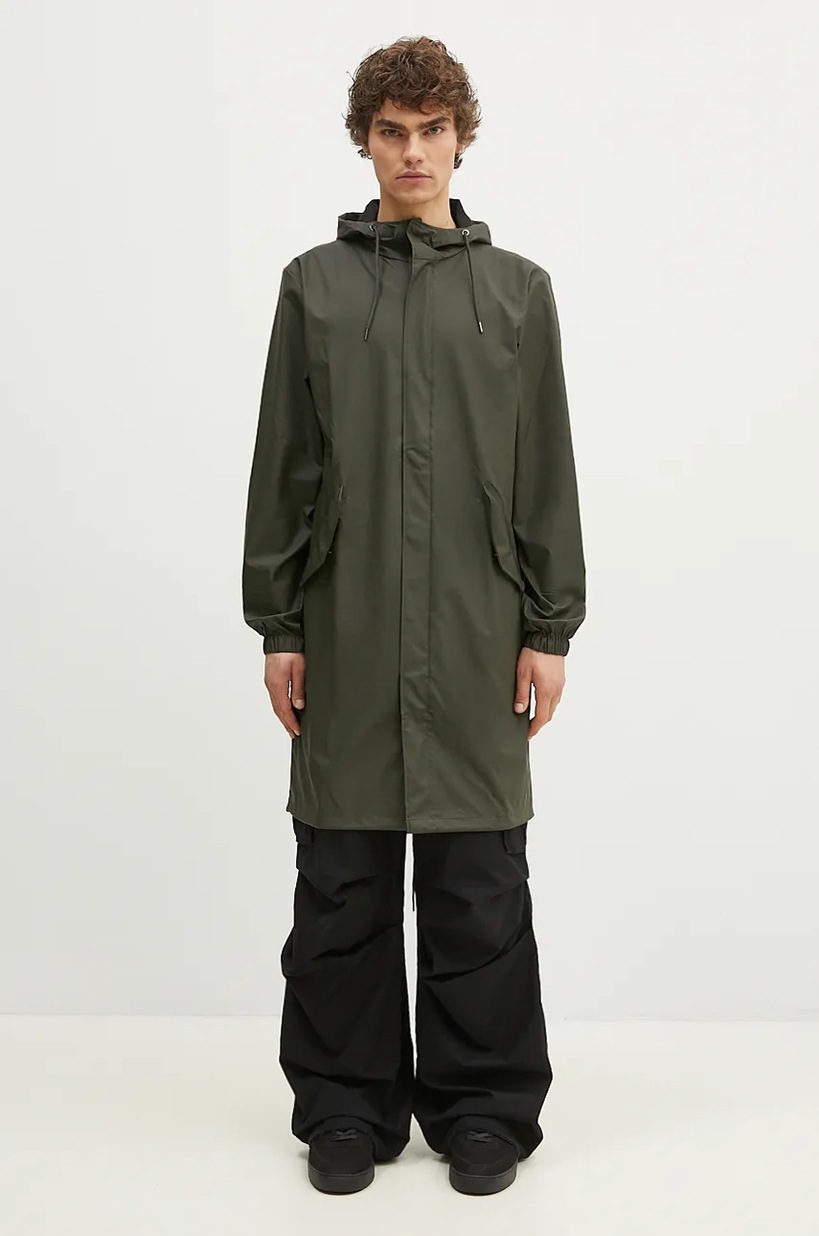 Rains jacket 12020 Long Jacket green color at PRM US