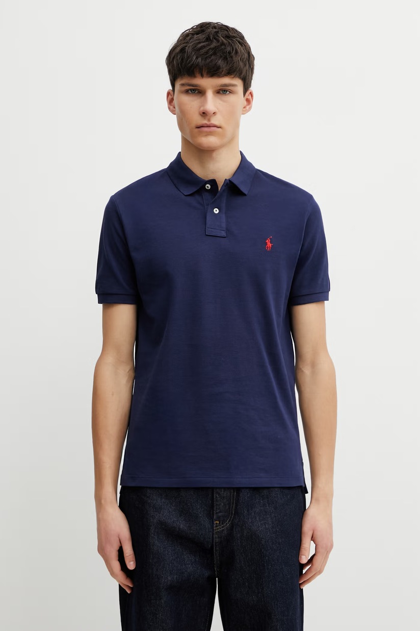 Polo Ralph Lauren cotton polo shirt navy blue color smooth at PRM US