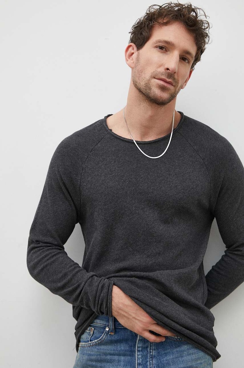 Хлопковый лонгслив PURPLE BRAND TEXTURED JERSEY LS TEE цвет серый