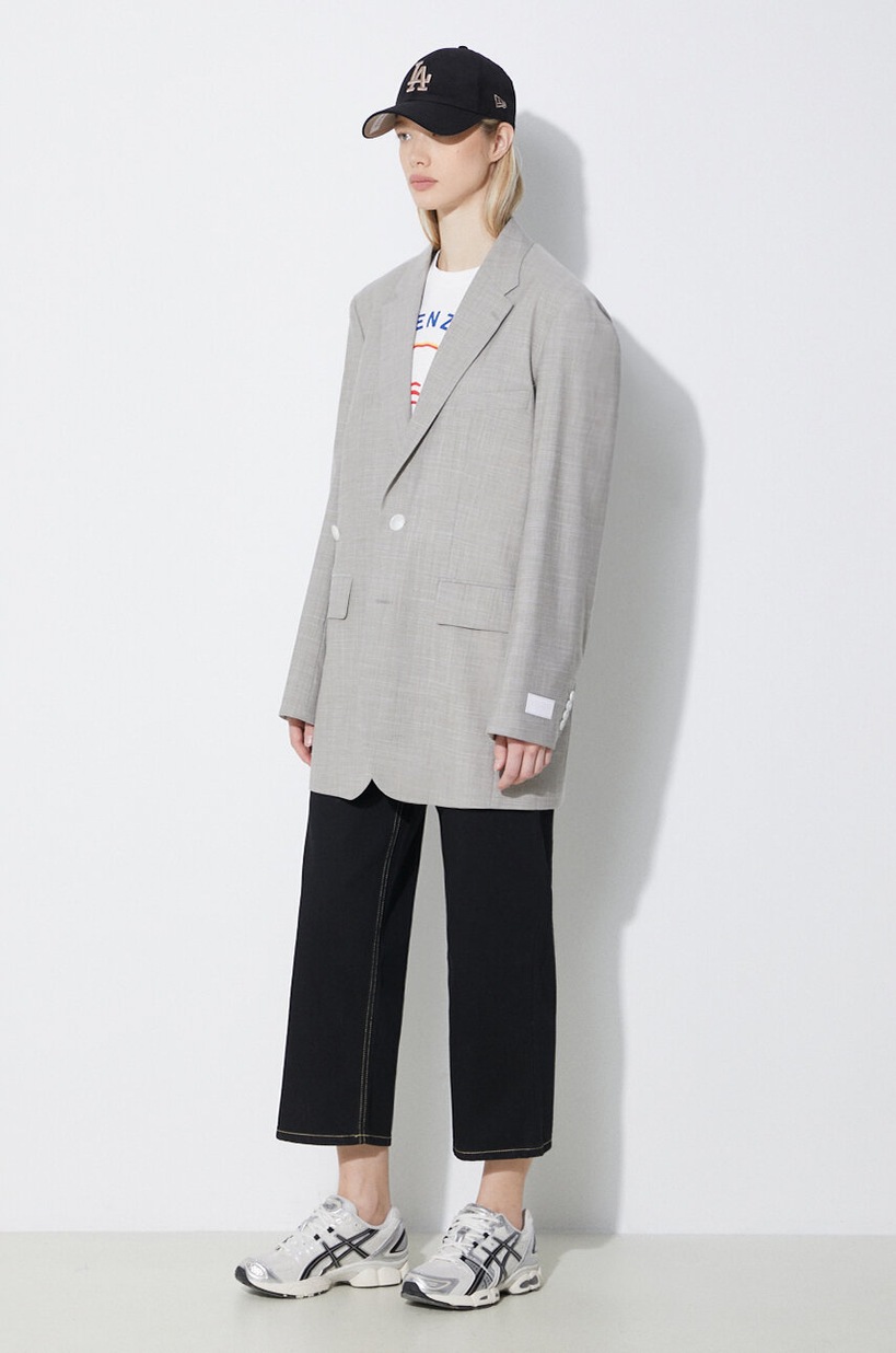 Kenzo wool jacket Solid Kimono Blazer gray color smooth