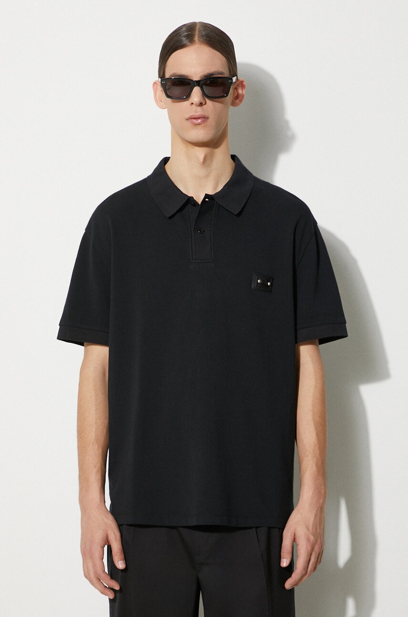 Neil Barrett cotton polo shirt Loose Pierced Nipple Polo black
