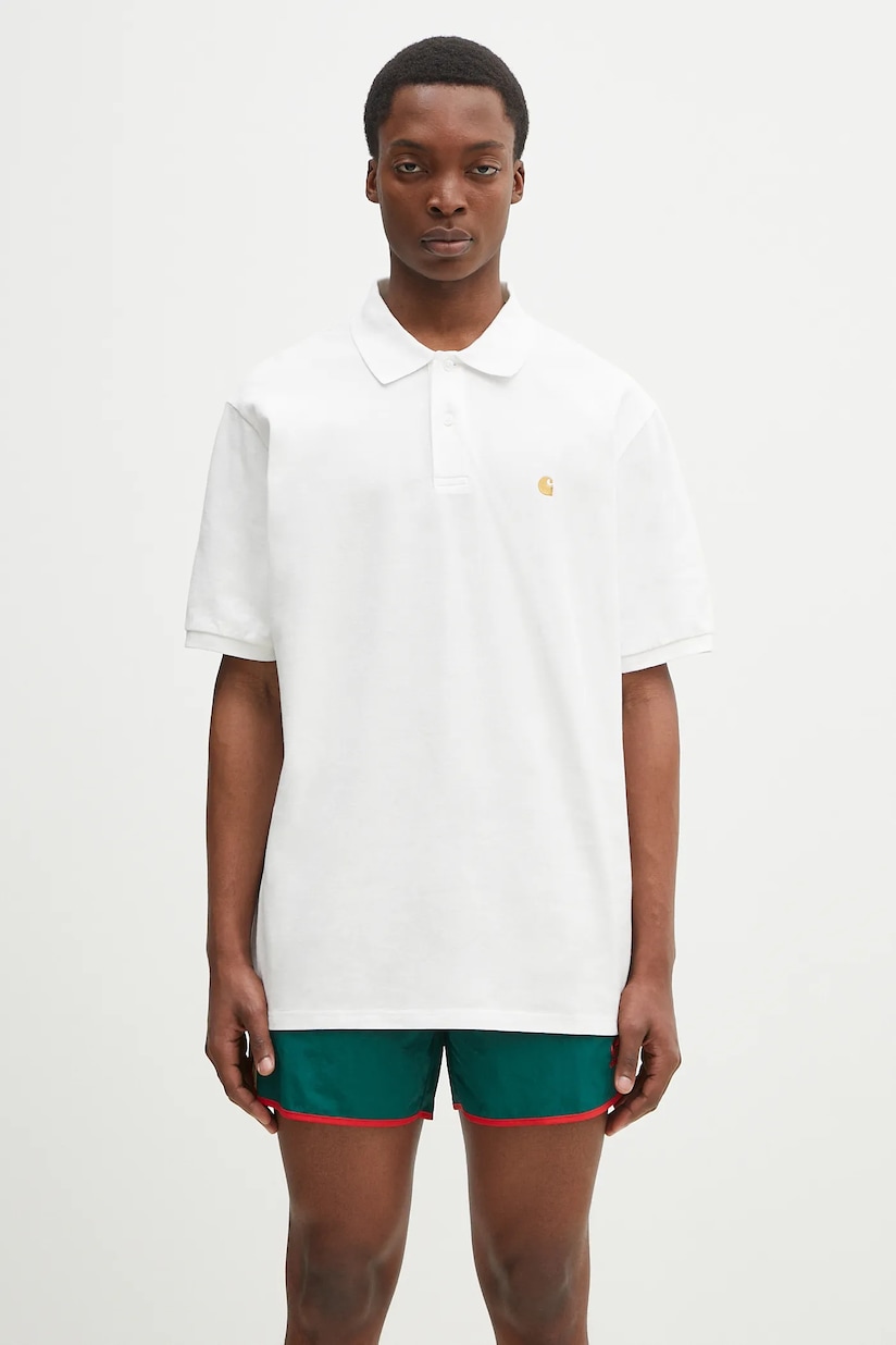 Carhartt WIP cotton polo shirt S/S Carhartt Script white color Carhartt WIP cotton polo shirt S/S Carhartt Script white color